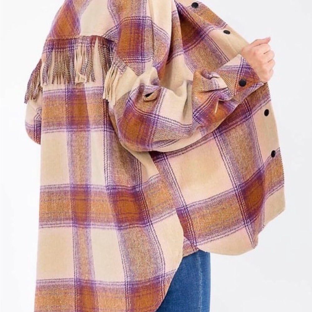 Plaid Fringe Button-Up Shirt